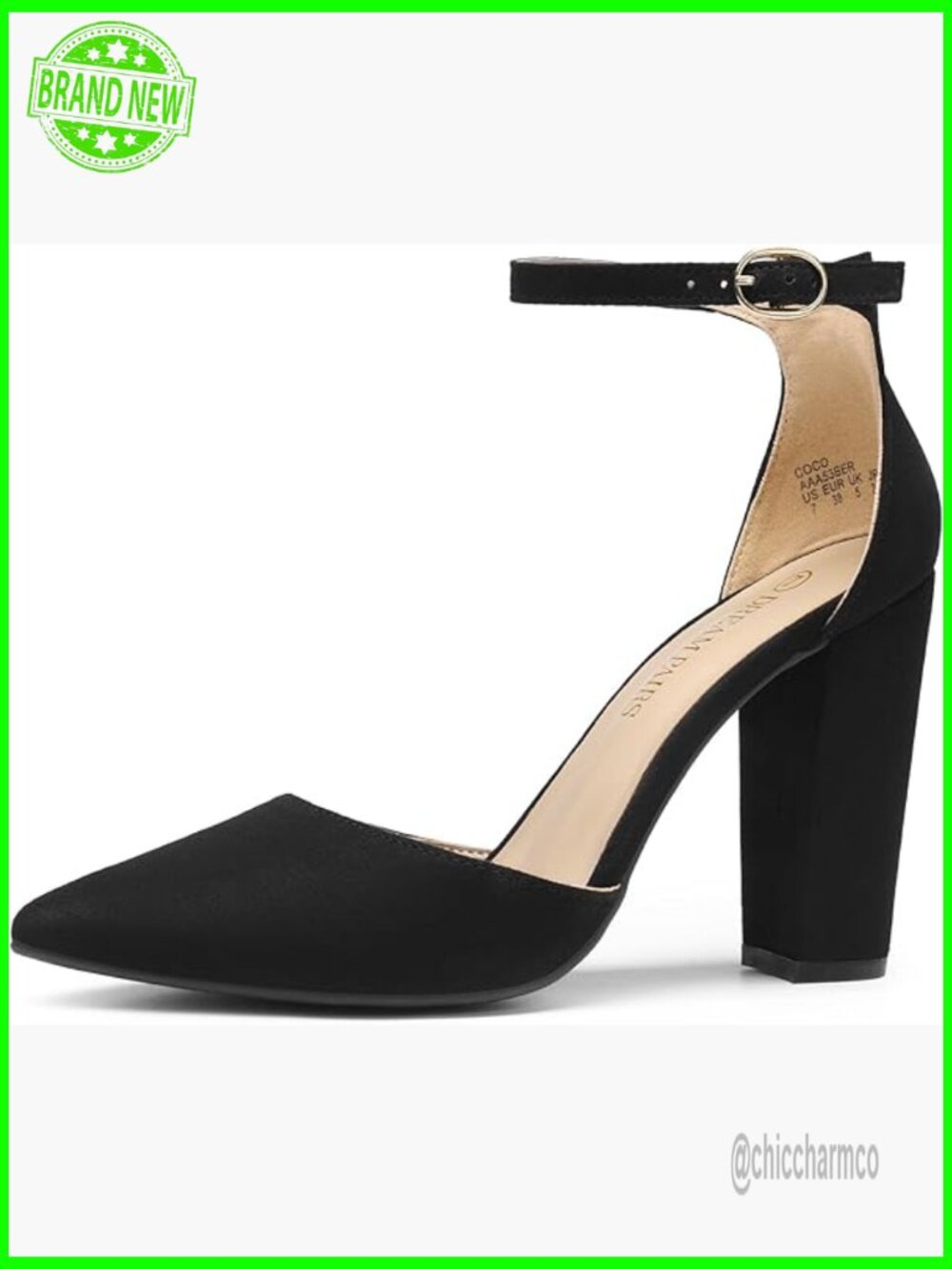Chunky Heel Pumps Pointed Toe Ankle Strap Dress Shoes
